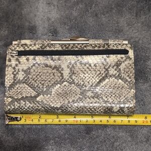 Vintage Gary's Snake-Embossed Foldover Wallet in Beige and Gray